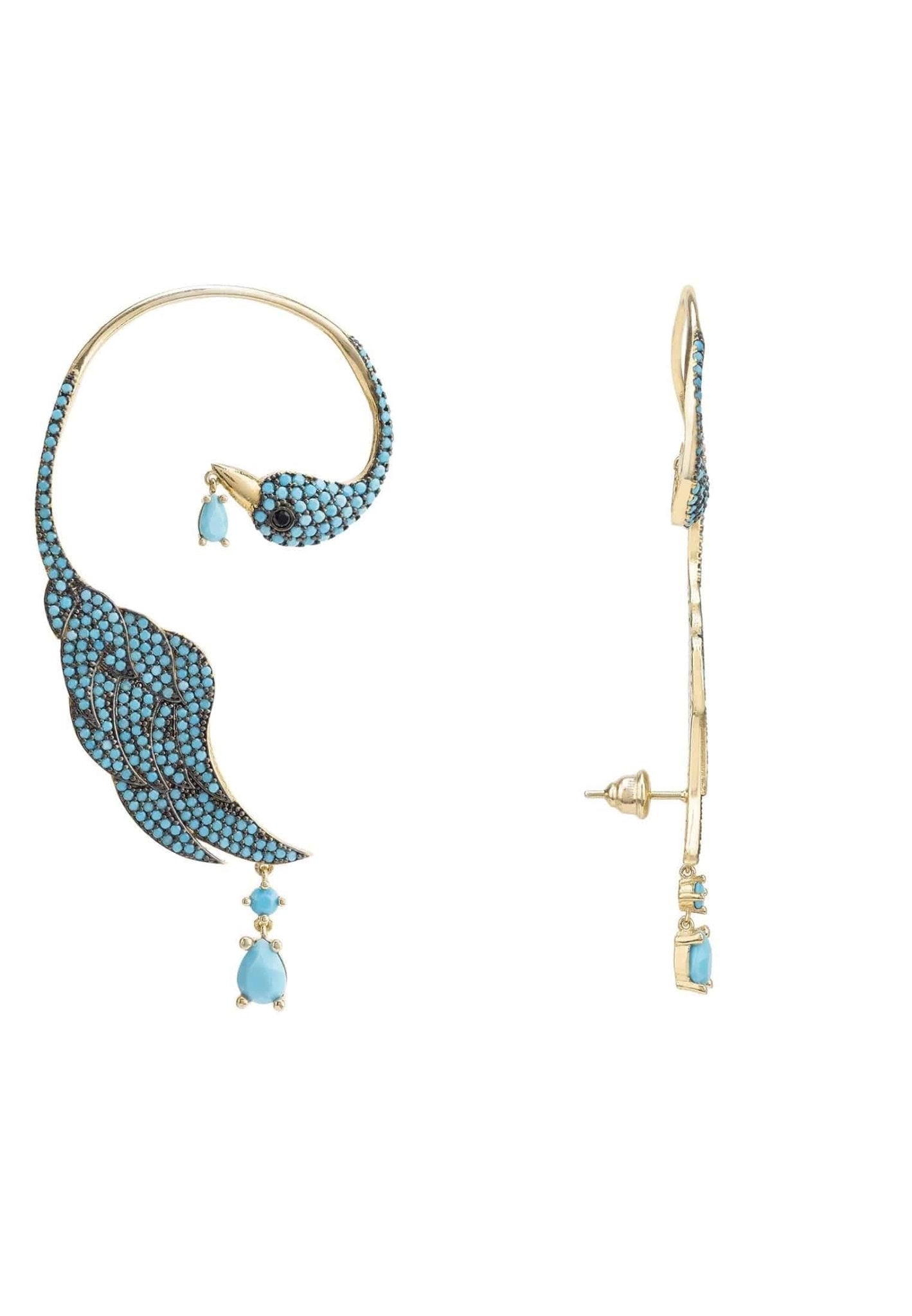 Earrings Bird Paradise Ear Climber Turquoise Gold Right